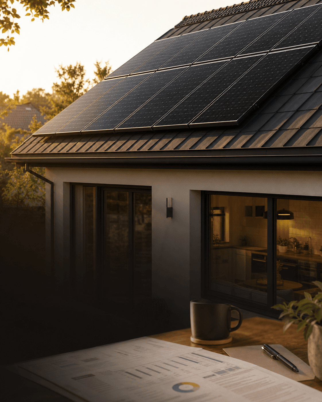 Black rooftop solar panels installed on a residential home